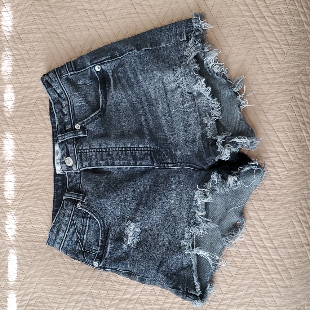 Free People Distressed Black Jean Shorts